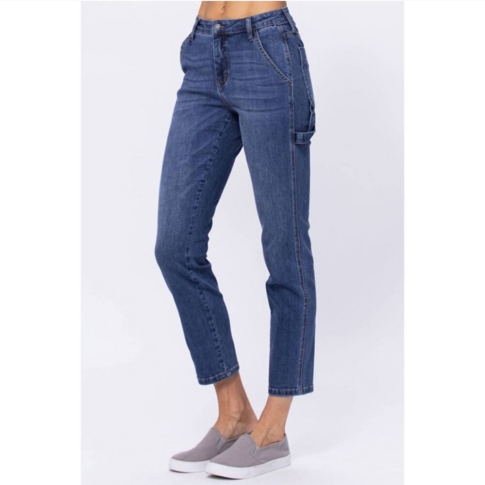 Judy Blue Slim Fit Carpenter Blue Crop Women Pockets Denim Jean 15/32 High Waist